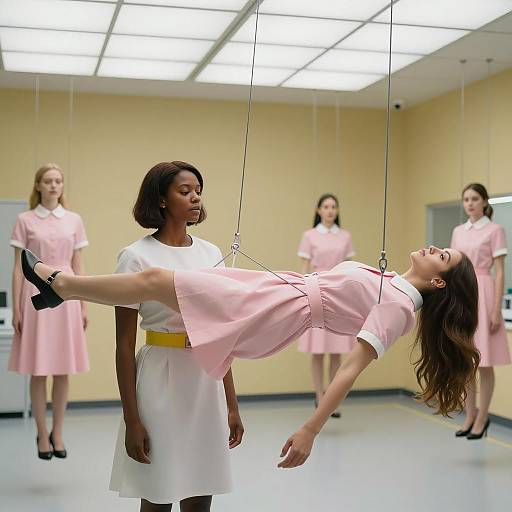 Futuristic Laboratory with Suspended Figures