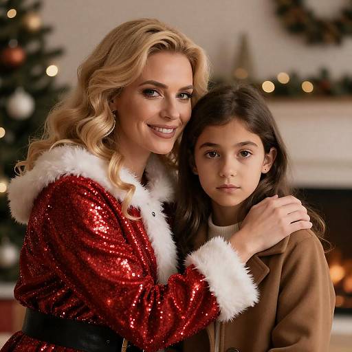 Mother and Daughter Christmas Hug