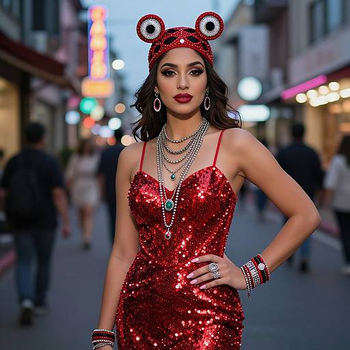 Neon Glam Red Sequined Dress
