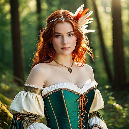 Medieval Fantasy Woman in Green Corset