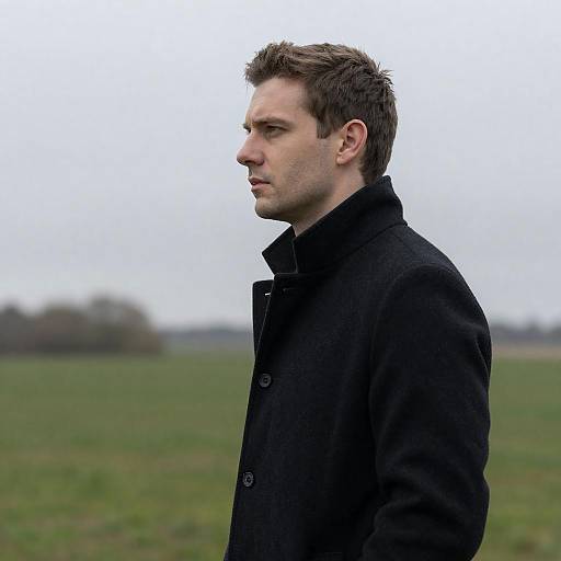 Profile of Man in Black Coat Outdoors