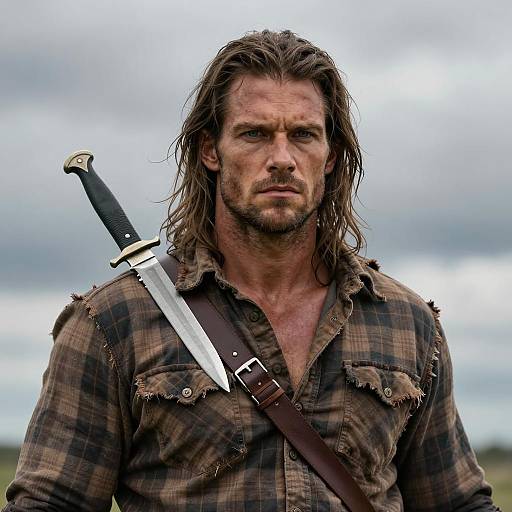 Muscular Man in Tattered Plaid Shirt