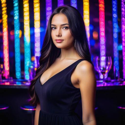 Elegant Woman in Black Dress at Nightclub