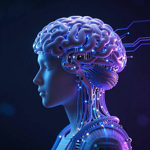 AI Brain and Machine Fusion 3D Render
