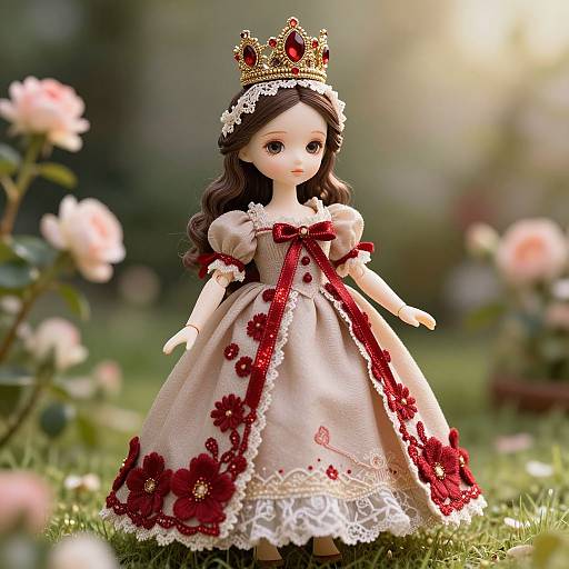 Elegant Porcelain Doll in Floral Garden