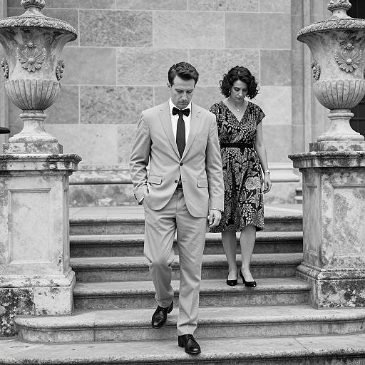 Elegant Couple on a Stone Staircase
