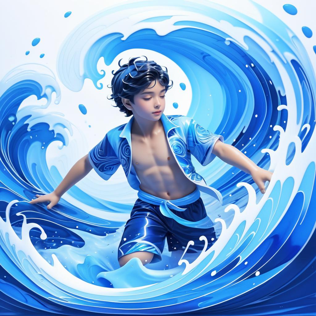 Magewave Boy in Water Motifs Art