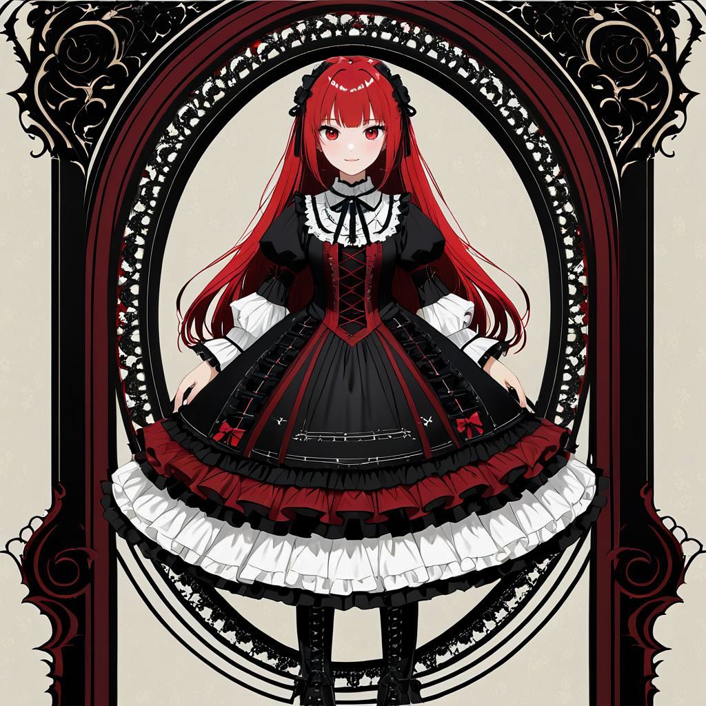 Smirking Gothic Girl in Layered Elegance