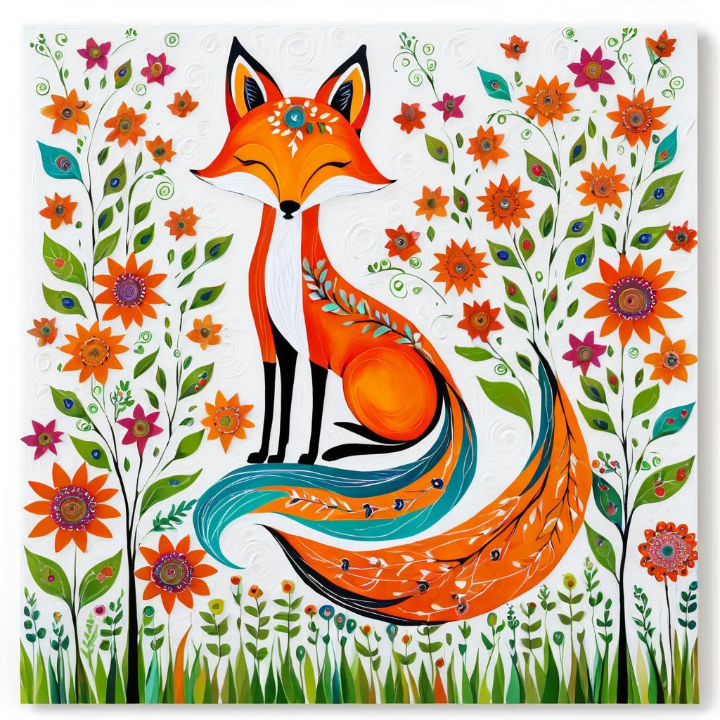 Whimsical Fox with Flowers and Roots