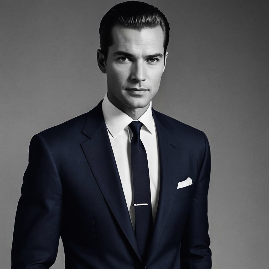 Chiseled Jawline Man in Navy Suit