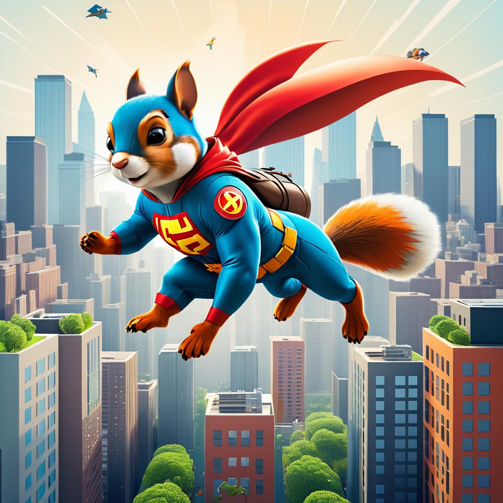 Superhero Squirrel Soars Over City