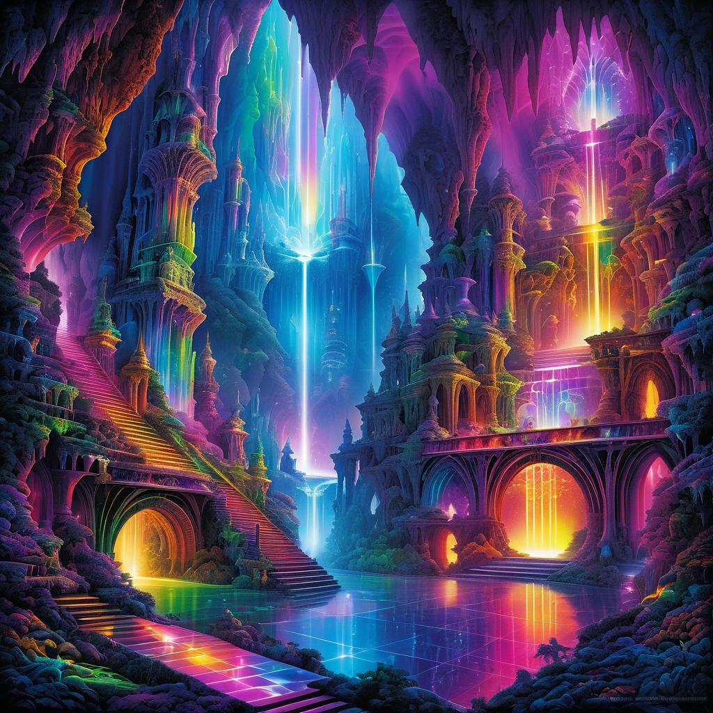 Futuristic Neon Rainbow Cavern Artwork