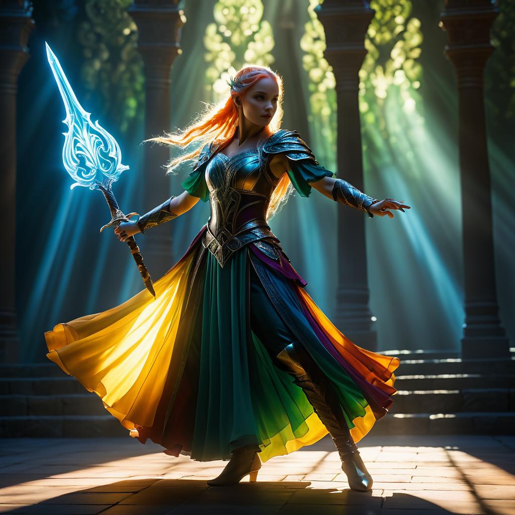 Graceful Elven Warrior in Epic Scene