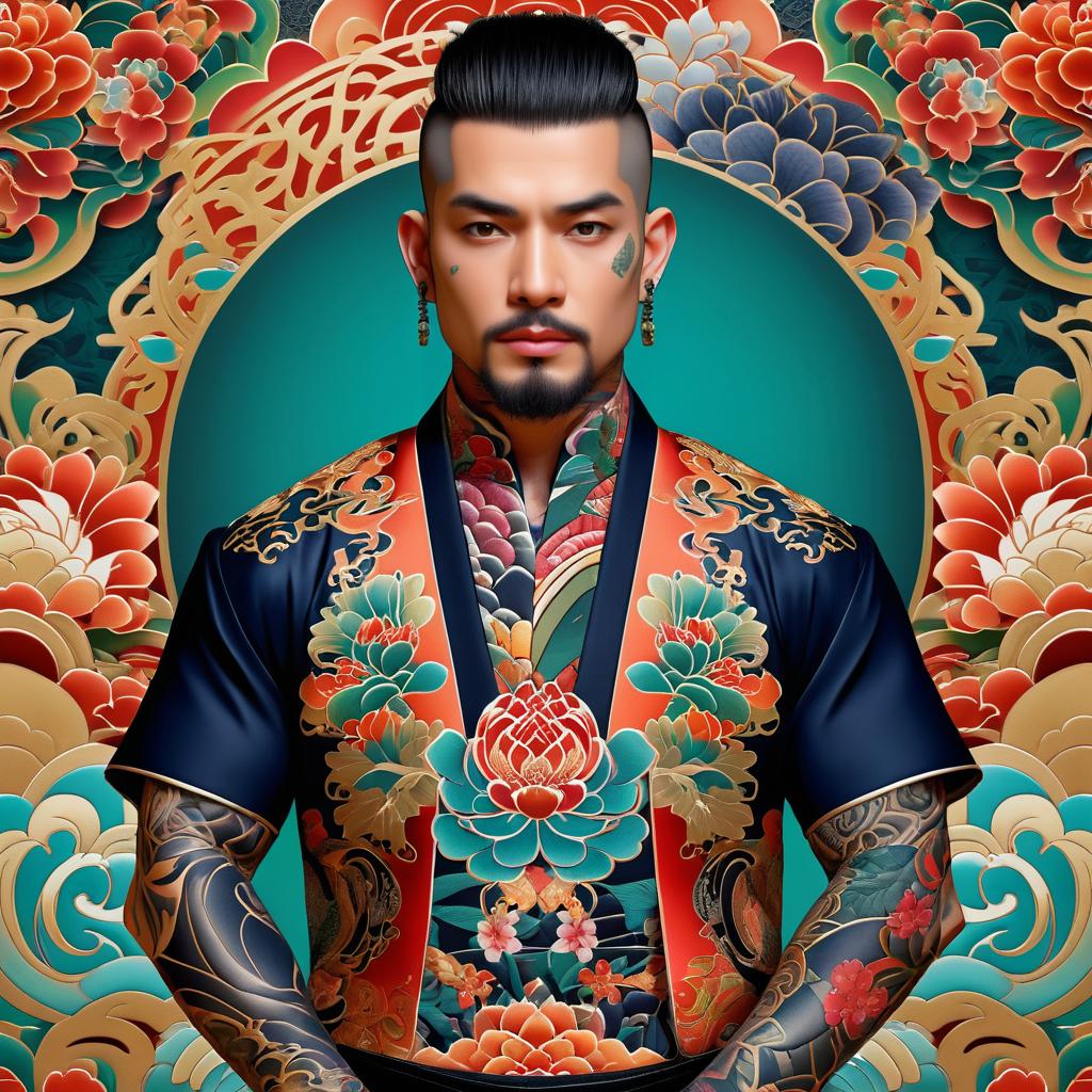 Intricate Tattooed Man in Japanese Setting