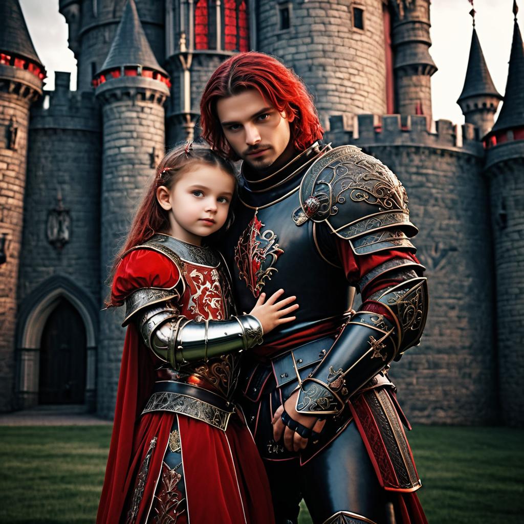 Crimson Knight Embraces a Child