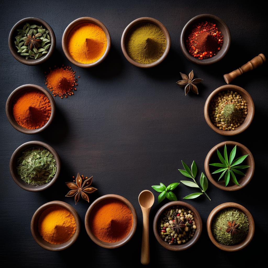 Elegant Spices on Dark Wood Background