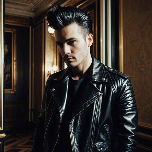 Man with Pompadour Hairstyle in Leather Jacket