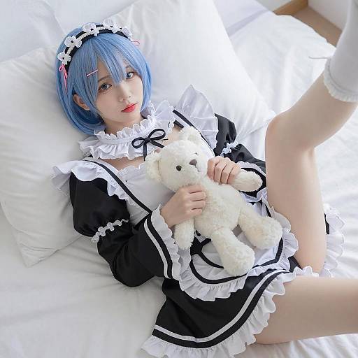 Young Maid Portrait with Blue Bob Haircut