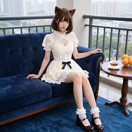 Victorian Girl in Elegant Living Room