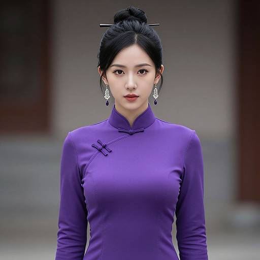 Realistic Portrait of Woman in Purple Costume