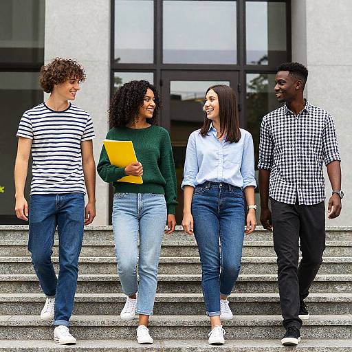 Four Young Adults Walking Up Steps
