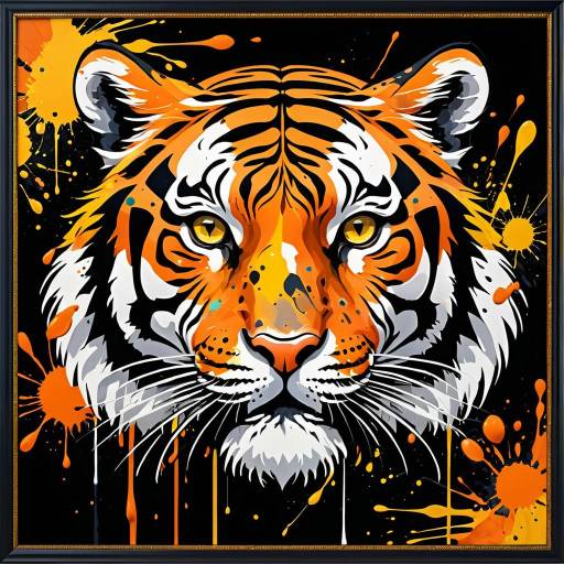 Striking Tiger Head with Abstract Splashes Striking Tiger Head with Abstract Splashes