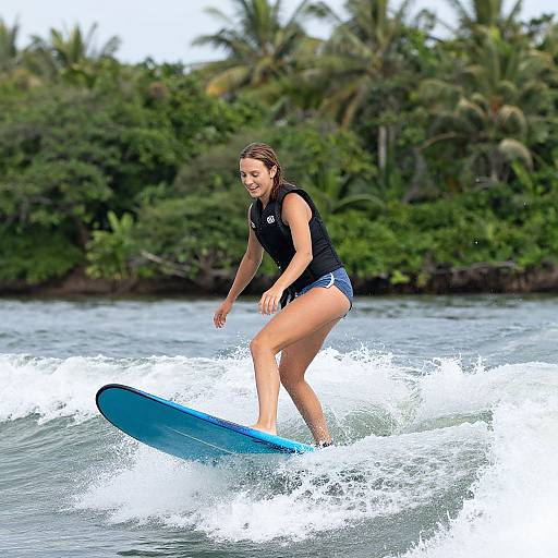 Smiling Woman Surfing on Jet Surfboard