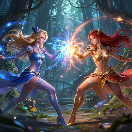 Fantasy Magic Battle in Enchanted Forest
