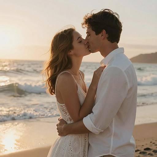 Romantic Beach Sunset Couple Photograph