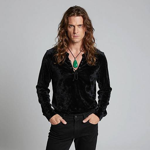 Man in Black Velvet Shirt with Green Pendant