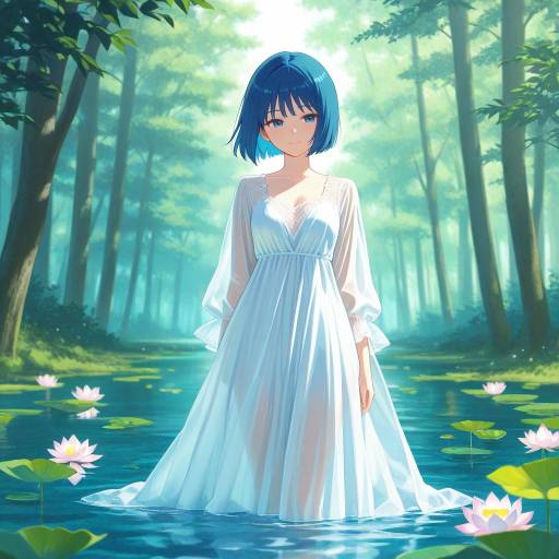 Serene Anime Girl in Enchanted Waters