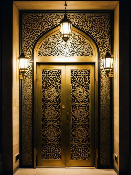 Ornamental Brass Door with Islamic Patterns