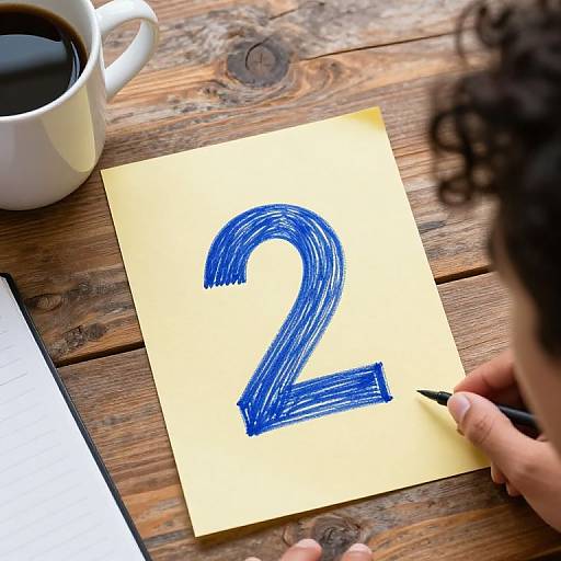 Photograph of a person with curly hair writing a blue 