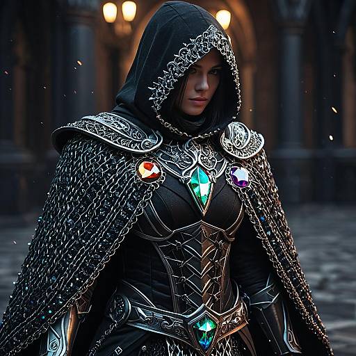 Female Cyborg Assassin in Dark Chainmail Armor