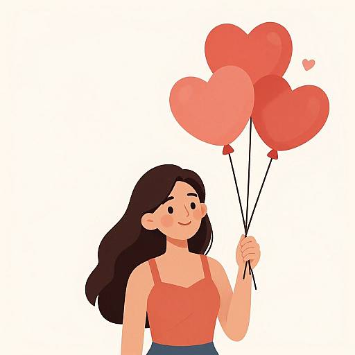 Woman with Heart-Shaped Balloons