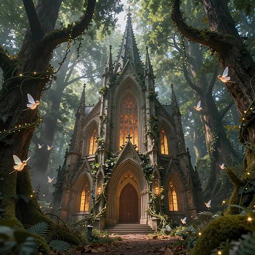Enchanted Tree Cathedral Fantasy Scene