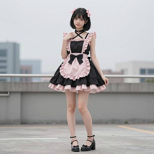 Stylish Young Woman in Ruffled Dress