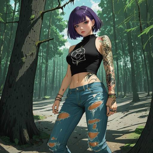 Demon Slayer Girl in Fashionable Forest