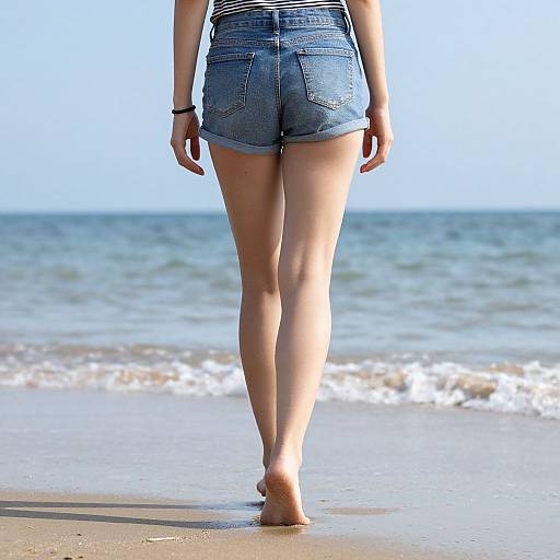Young Woman Walking Barefoot on Beach