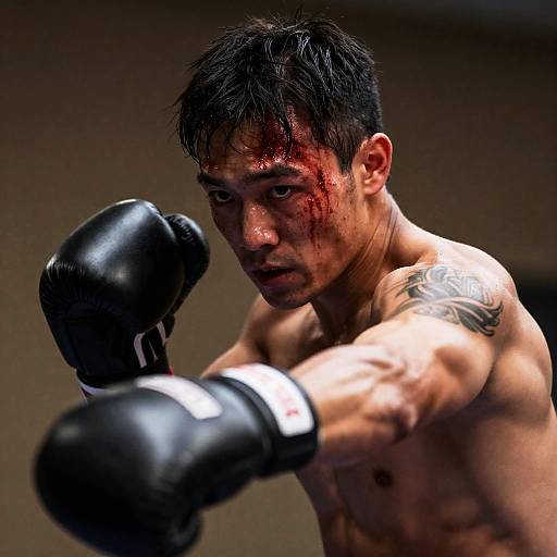 Intense Boxer with Wet Hair and Blood