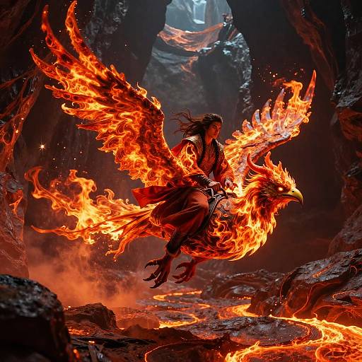 Fiery Phoenix Rider in Lava Canyon