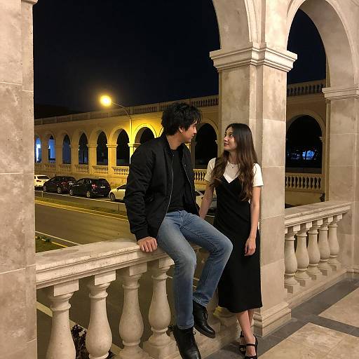 Romantic Nighttime Balcony Encounter