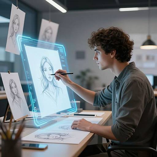 Futuristic AI Artist Enhancing Sketches