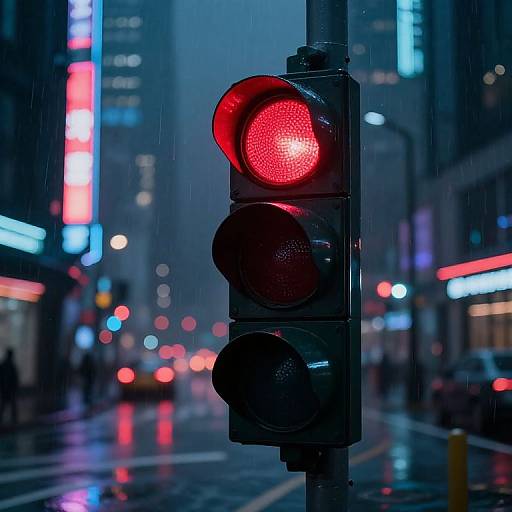 Cyberpunk Traffic Light in Rain