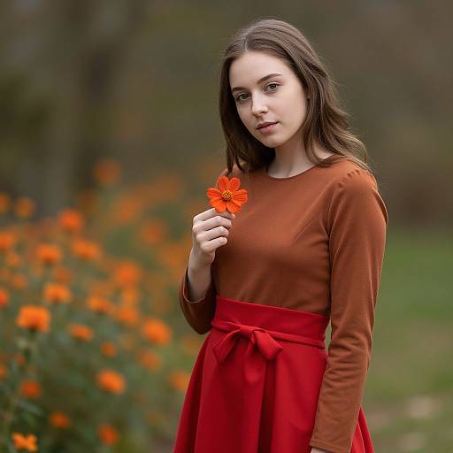 Realistic Girl in Brown Christmas Dress