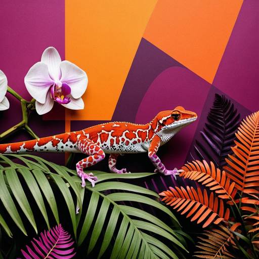 Gecko on Vibrant Floral Background Gecko on Vibrant Floral Background