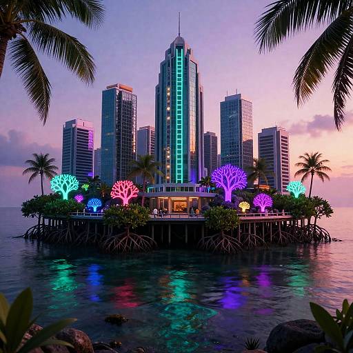 Neon Mangrove Metropolis at Dusk