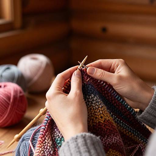 Cozy Rustic Cabin Knitting Scene