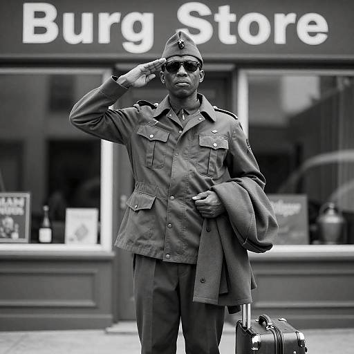 Serious Salute Outside Burg Store