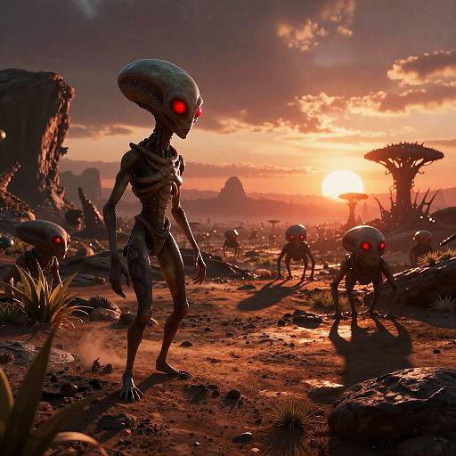 Red-Eyed Alien Exploring Strange Planet